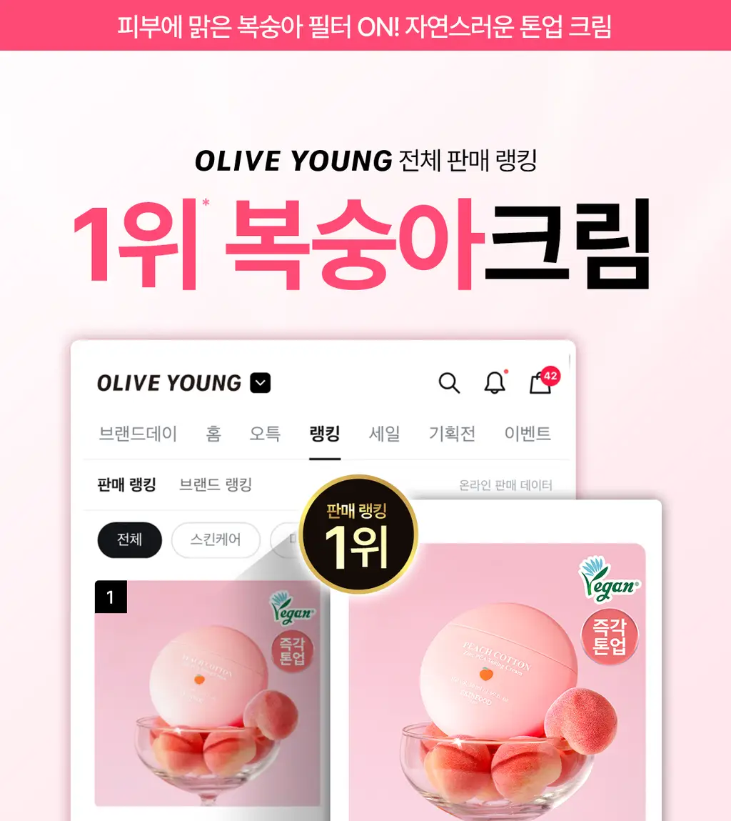 [NEW/겉뽀속촉] 스킨푸드 피치뽀송 징크피씨에이 톤업 크림 50ml 상세페이지 1